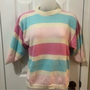 Western Sportswear USA Women's Striped Cotton Short Sleeve Sweater Vintage